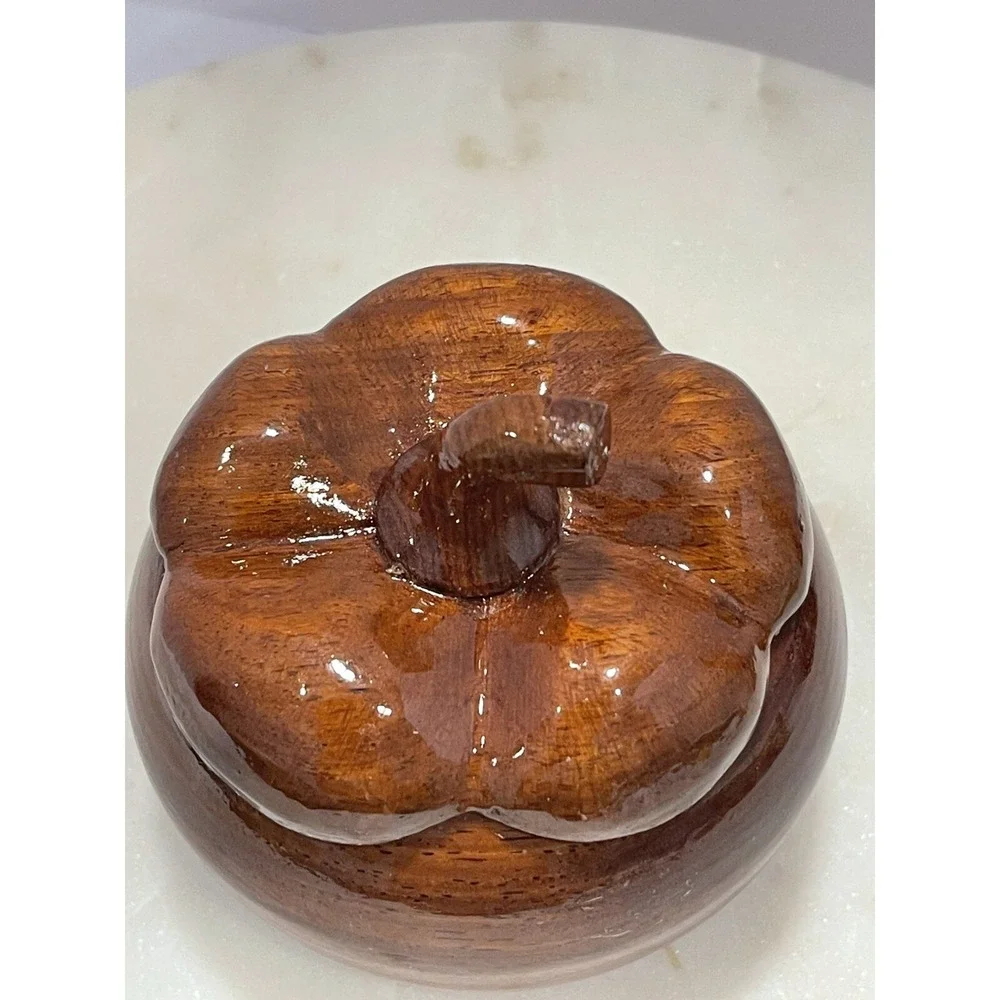 Wooden Hand Carved Lidded‎ Decor Storage Jewelry Organizer Pumpkin Trinket Box